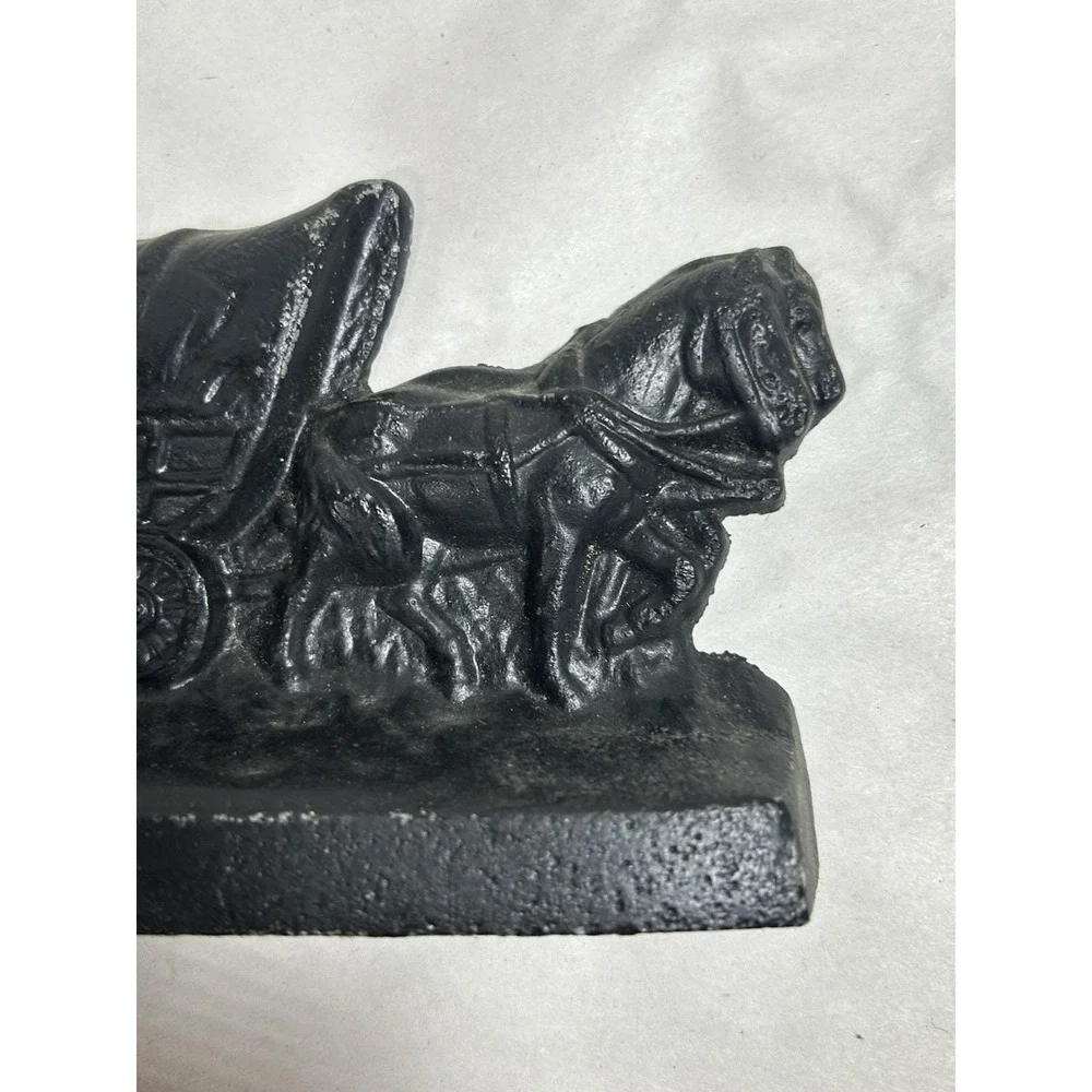 Vintage Cast Metal Horse Wagon Stagecoach Door Stop Bookend 6' x 4
